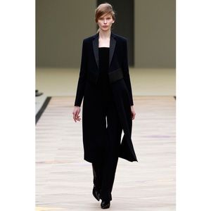CÉLINE PHOEBE PHILO NAVY WOOL LONG WRAP COAT BLACK BELT 38 FR